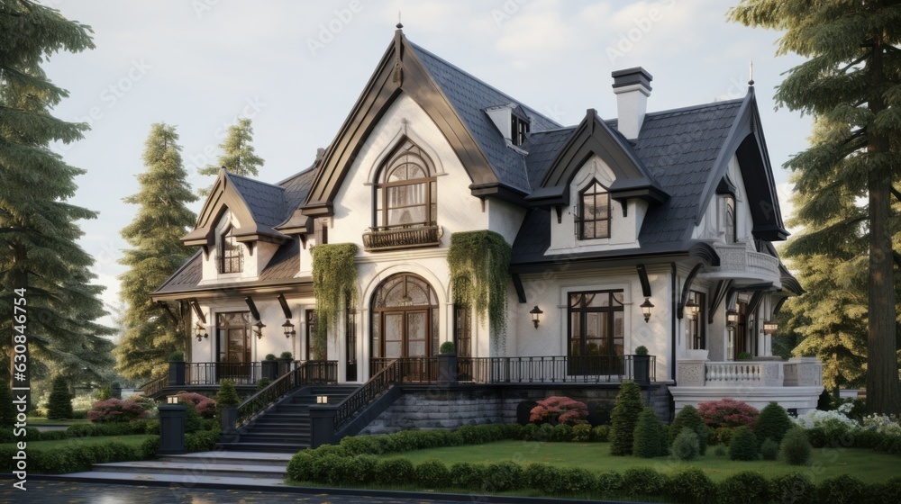Beautiful white house with an abundance of windows, radiating elegance and charm Beautiful white house with an abundance of windows, radiating elegance and charm