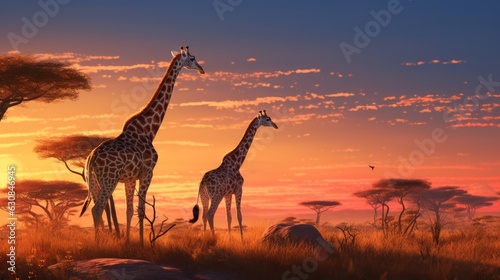 Pair of giraffes standing in a grassy field