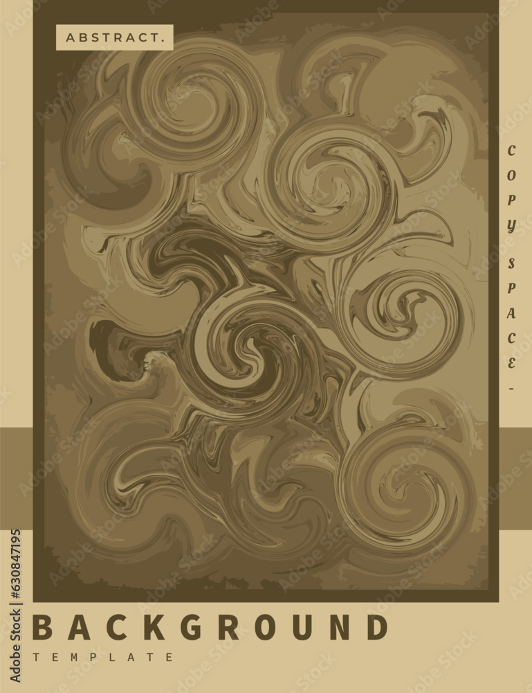 Sepia abstract swirl paint background template copy space. Contemporary fluid art backdrop design. Suitable for poster, banner, brochure, flyer, magazine cover, leaflet, or booklet.