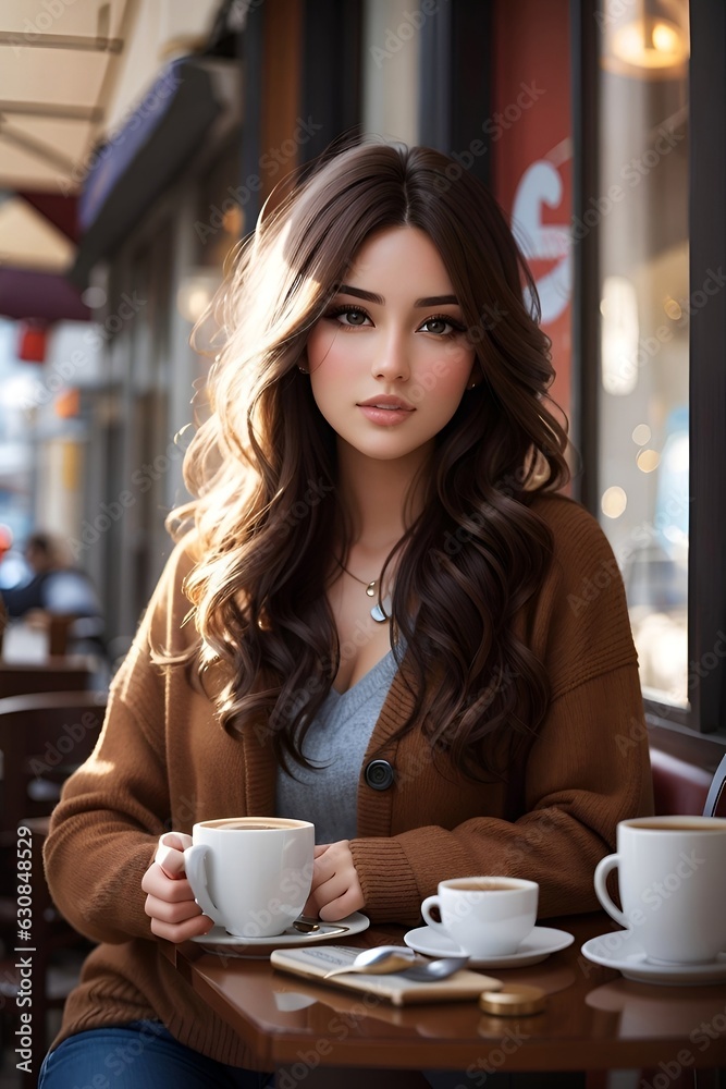 woman drinking coffee in cafe generative ai woman drinking coffee in cafe generative ai