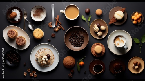 Table filled with delicious food and steaming cups of coffee