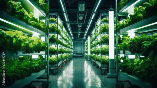 Spacious room filled with an abundant display of fresh lettuce