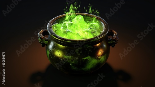 3D illustration of a witches cauldron with green potion Generative AI