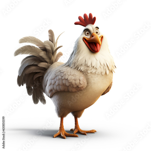 a chicken with a red beak and a white background © Mary