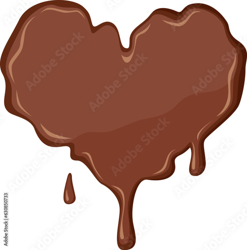 Vector illustration of chocolate in a heart shape with melting effect. Sweet concept background