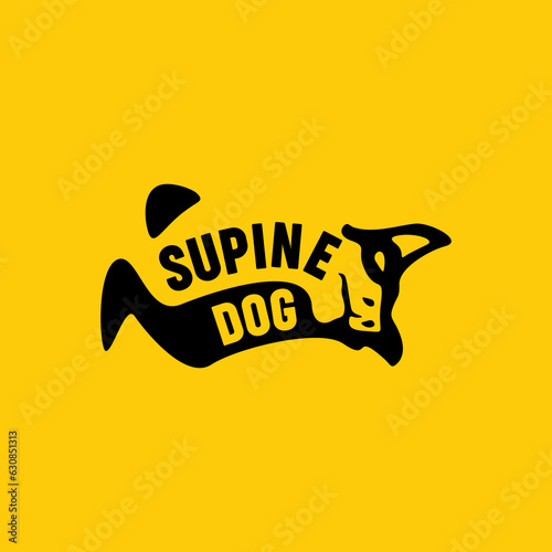 dog on its back vector illustration with text ''supine dog''. This icon is perfect for printing t-shirts with the theme of your beloved dog