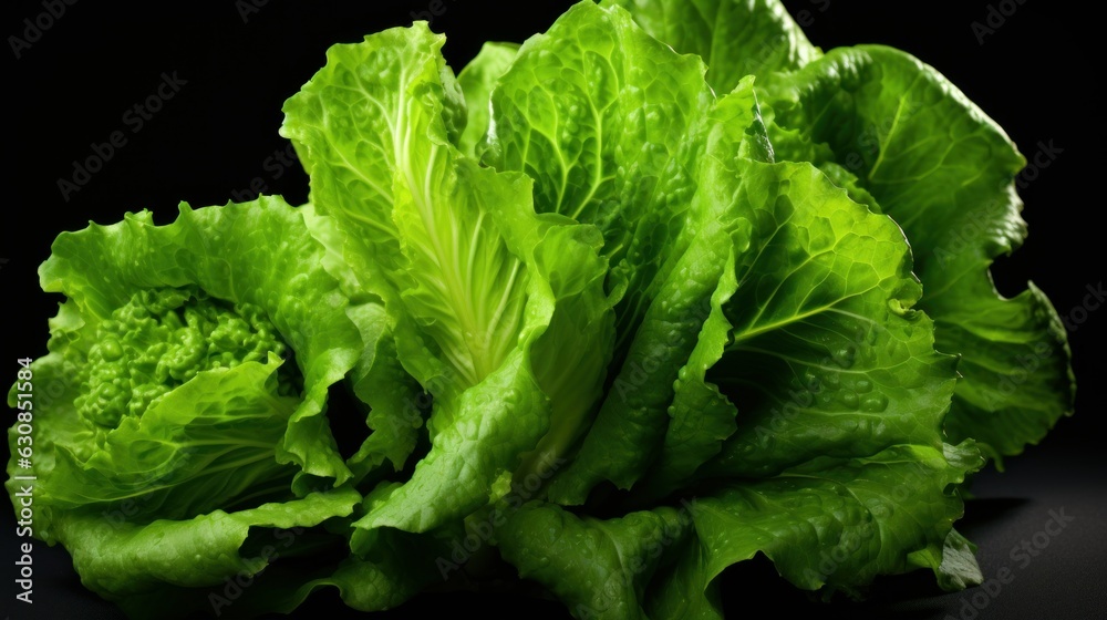 Vibrant bunch of fresh lettuce on a striking black background Vibrant bunch of fresh lettuce on a striking black background
