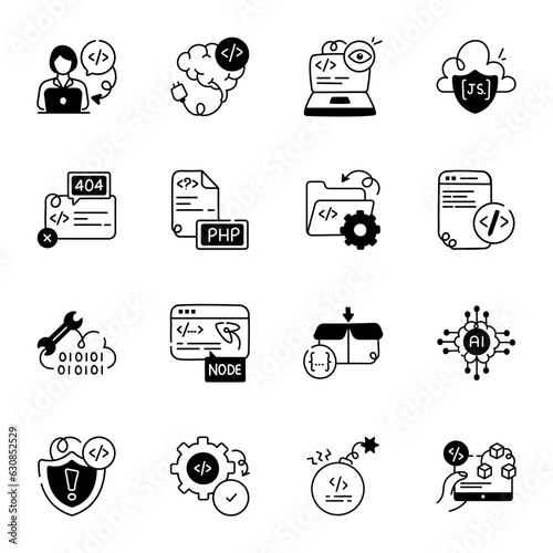 Modern Web Coding Hand Drawn Icons 

