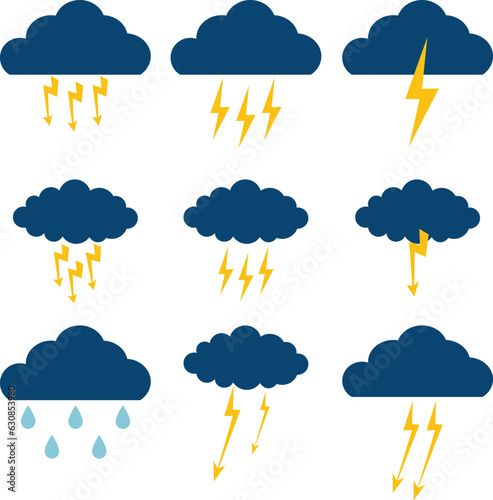 weather icons set, cloud thunder vector