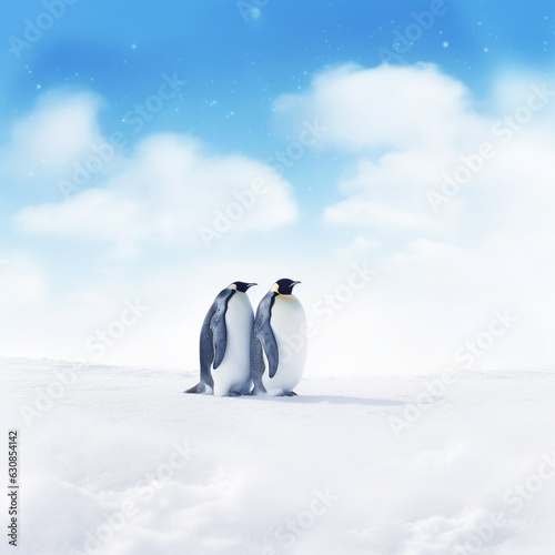 two penguins standing in the snow