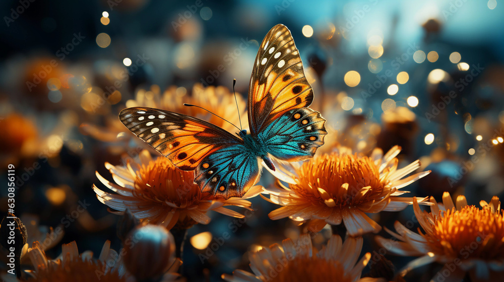 Beautiful butterfly among wild flowers, blurred background. Beautiful butterfly among wild flowers, blurred background.