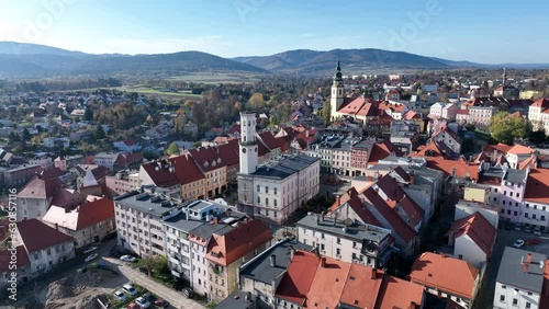 Town Hall in Bystrzyca Klodzka aerial view. photo