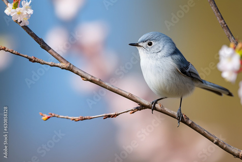 Little bird on a branch with blurry background