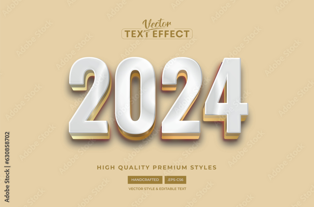 2024 3d Editable white gold Text Effect
