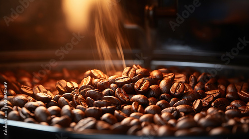 A close-up shot of coffee beans being ground, releasing their delightful aroma 