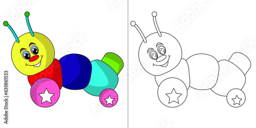 Cute and funny coloring page of a Caterpillar.  Lots of fun for a toddler or little kids.  Easy to color.  Simple coloring page
