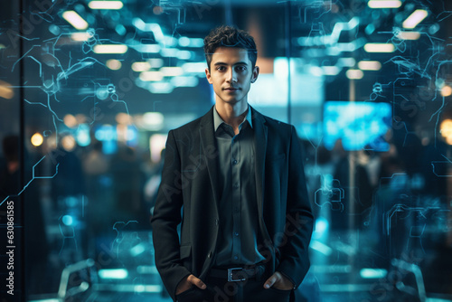 Innovation at Work: High-Resolution Portrait of a Young Software Engineer in a Buzzing Tech Hub