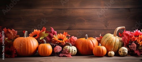 Thanksgiving Day or Halloween often incorporates festive autumn decor including pumpkins, flowers, and fall leaves. usually ample copy space for text or other creative elements.