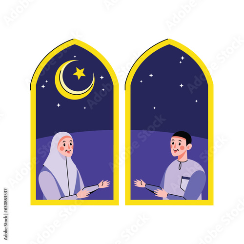 Muslim couple having nice conversation among each other, good community in their neighborhood
