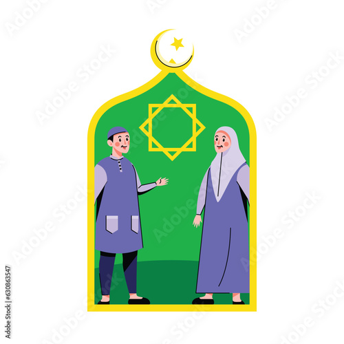 Muslim couple having nice conversation among each other, good community in their neighborhood
