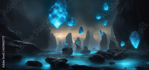 Futuristic world Biolumensic Rocks Alien planet landscape - Glowing stones  © Elliot