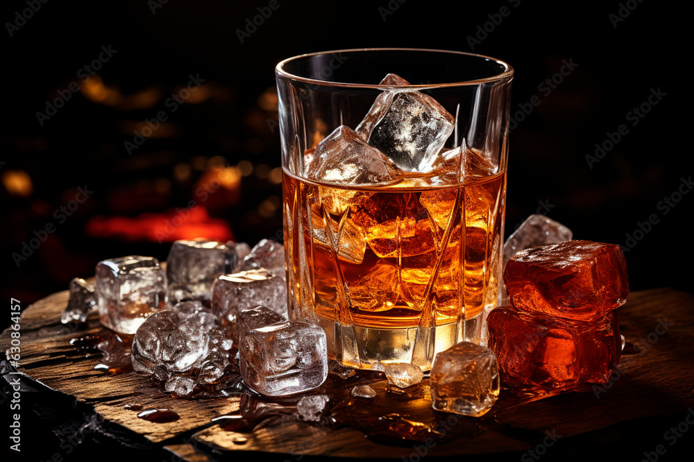 glasses of cold drink with ice cubes and ice cubes on table, closeup,Generative AI glasses of cold drink with ice cubes and ice cubes on table, closeup,Generative AI