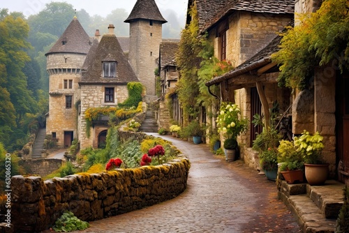 Mediaeval Charm of Castelnaud-La-Chapelle Village in Dordogne, France with Authentic French Architecture: Generative AI