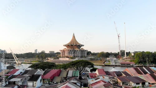 Aerial view of small colorful houses in Sarawak China town