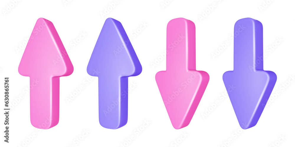 Set of modern realistic 3D arrow pointing. Up and down arrow isolated on white background. Vector illustration Set of modern realistic 3D arrow pointing. Up and down arrow isolated on white background. Vector illustration