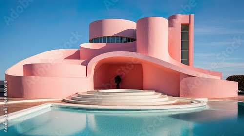 Modern pink house made with Ai generative technology, Property is fictional