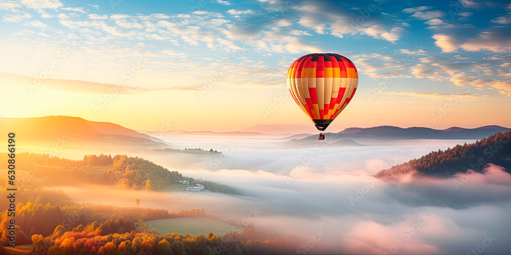 Hot air balloon flying in the sky.