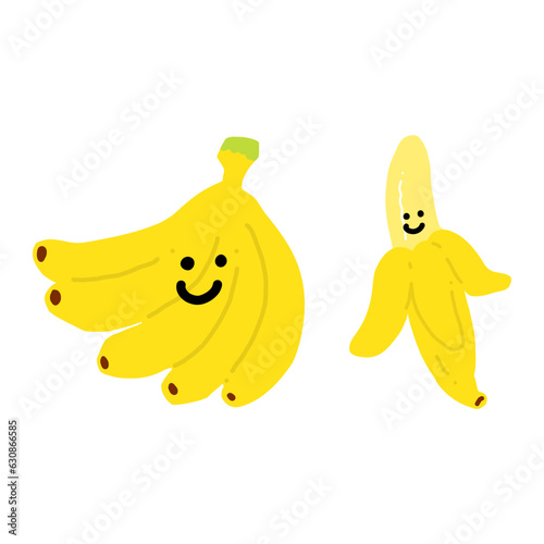 バナナのキャラクター手描きカラーイラスト素材