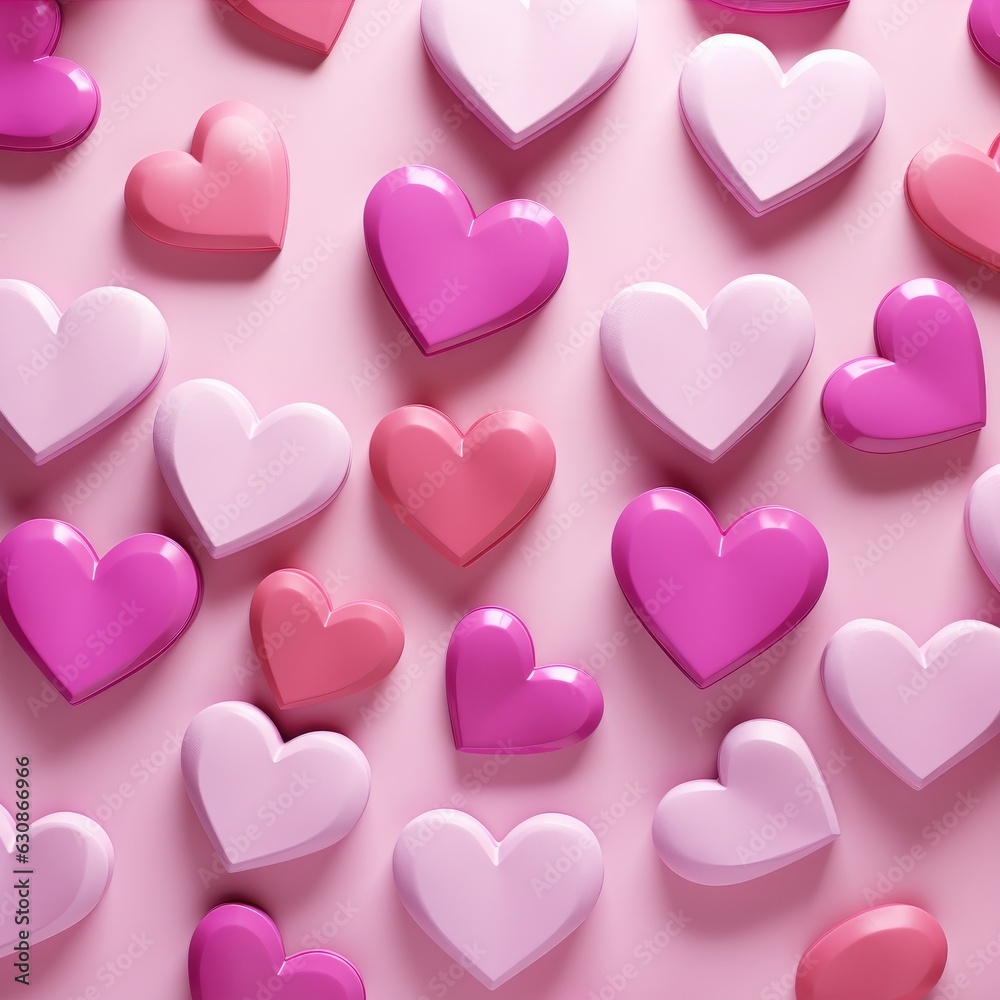 White hearts on barbie pink background. Valentines day. Generative AI.