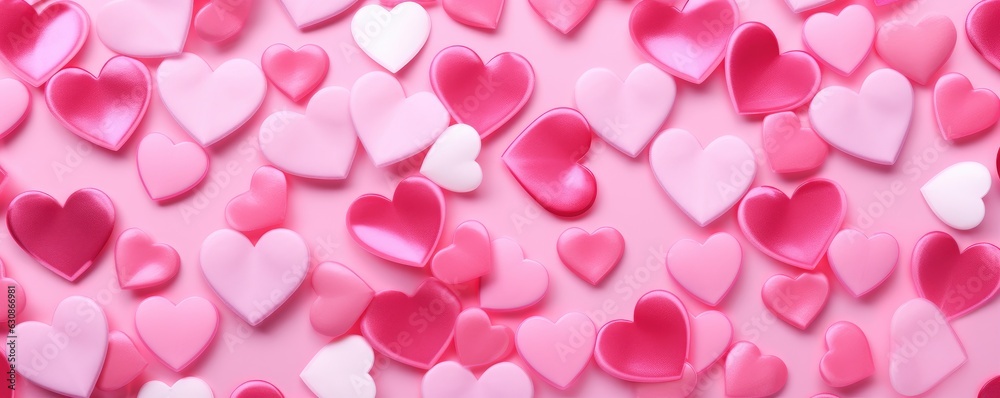 White hearts on pink background. Valentines day. Generative AI.