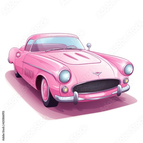 Illustration of a pink classic convertible car. Pink car on the background. Generative AI.