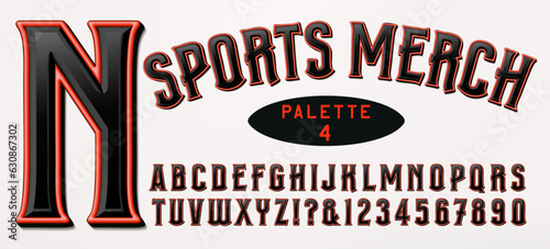 A red and black alphabet with 3d effects that is appropriate for sports team logos and merchandising