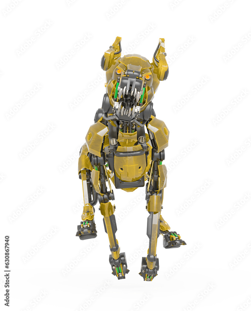 cyber dog is running in white background front view cyber dog is running in white background front view