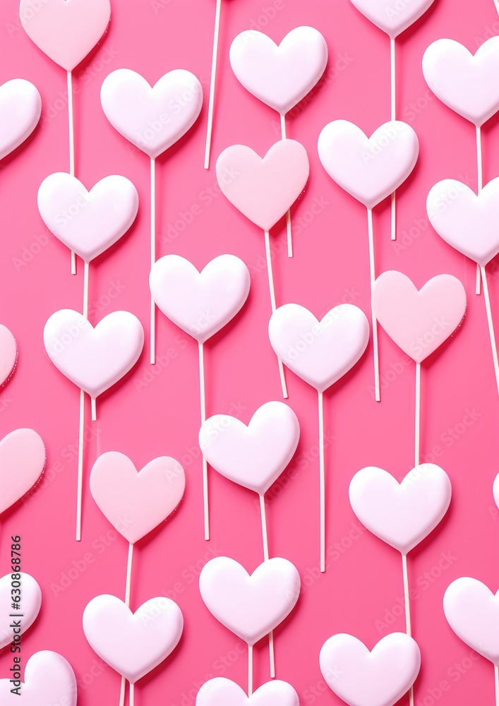 White hearts on pink background. Valentines day. Generative AI.