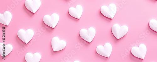 White hearts on pink background. Valentines day. Generative AI.