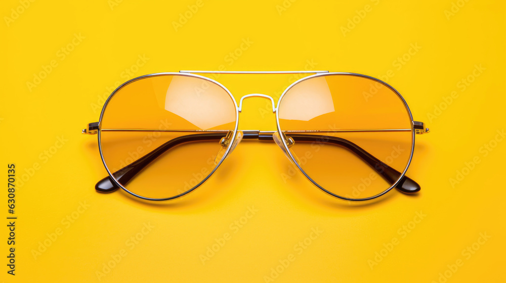 Drop-shaped sunglasses on a yellow background