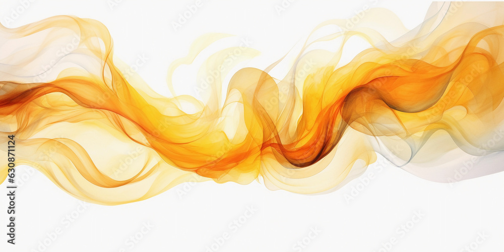 Abstract watercolor representation of a golden turmeric root, inky ...
