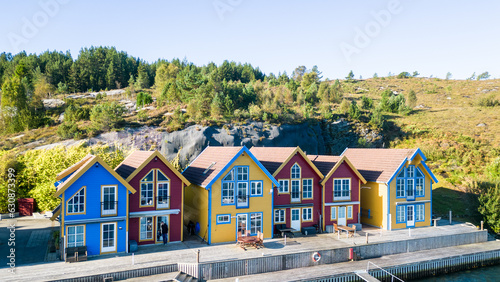 colorful houses in norway on the fjord