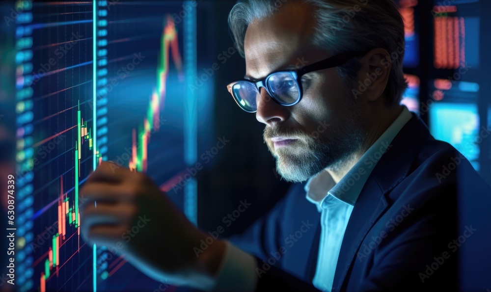 Portrait of Stock Market Trader Doing Analysis of Investment Charts, Graphs, Ticker Numbers Projected on His Face. African American Financial Analyst, Digital Entrepreneur Successfully Trading Portrait of Stock Market Trader Doing Analysis of Investment Charts, Graphs, Ticker Numbers Projected on His Face. African American Financial Analyst, Digital Entrepreneur Successfully Trading