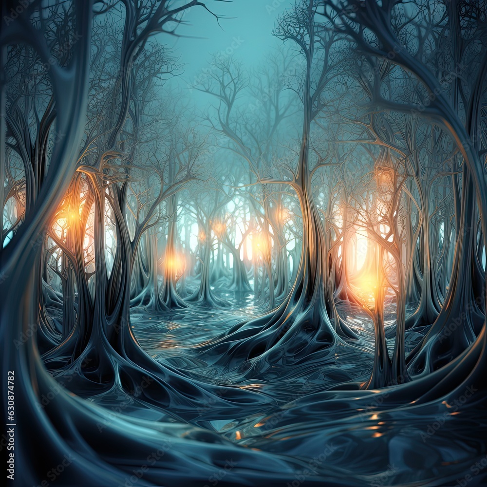 Obraz premium Magical, dreamy, surreal fairy tale abstract forest. AI generation