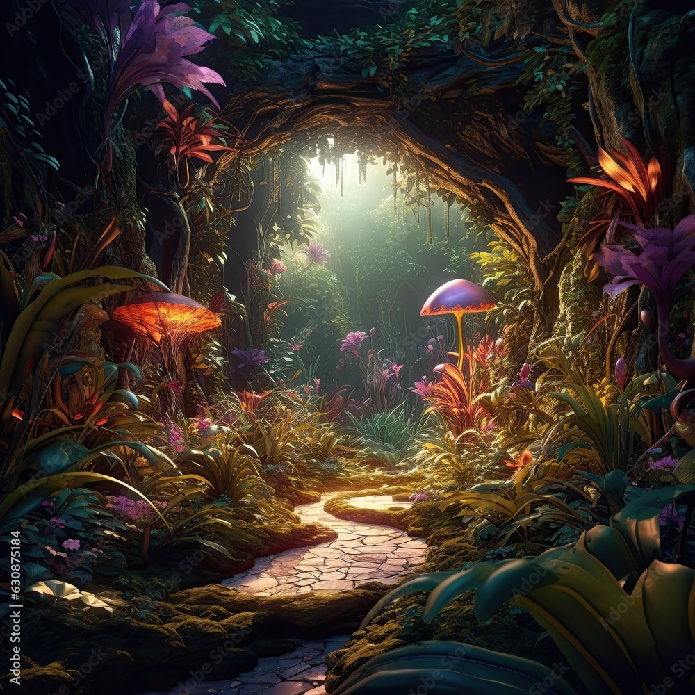 Magical, dreamy, surreal fairy tale abstract forest. AI generation