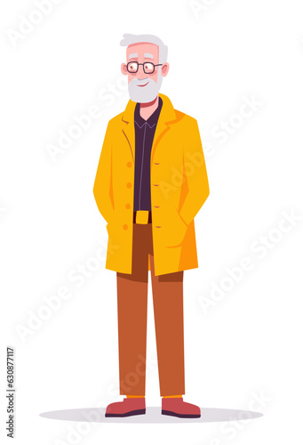 Nice old man in a jacket. Vector illustration in flat cartoon style isolated on white background