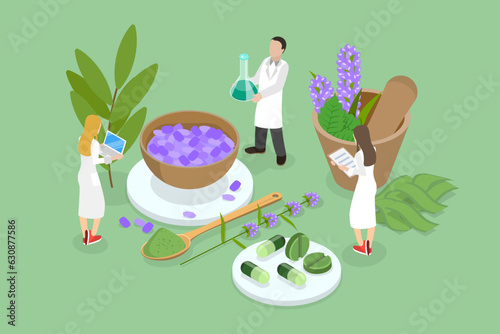 3D Isometric Flat Vector Conceptual Illustration of Natural Healing, Organic Cosmetics