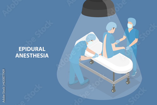 3D Isometric Flat Vector Conceptual Illustration of Epidural Anesthesia, Spinal Injection