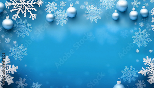 blue christmas background with snowflakes and christmas balls
