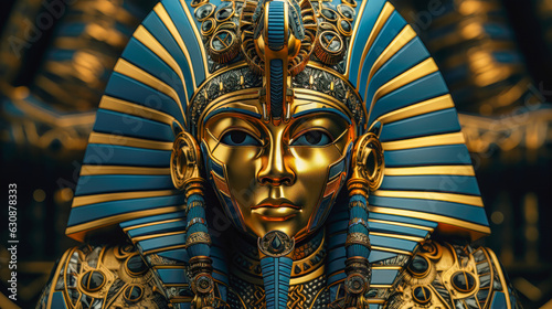 Ancient Golden Statue of Egyptian Pharaoh with Cobra Headdress AI Generated photo